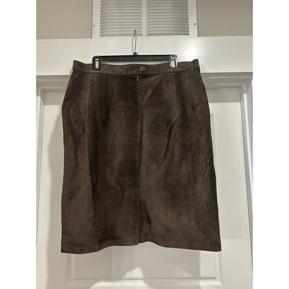 Vintage Wearwolf Suede Leather Skirt Brown Women's Size XL Pencil Lined Classic